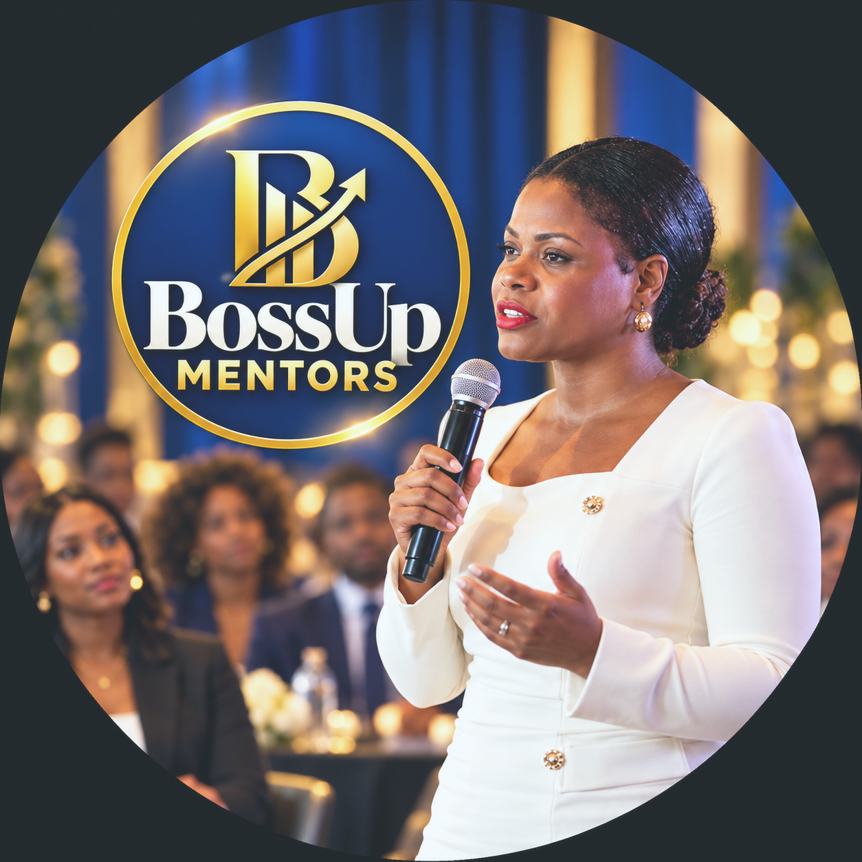 Sharna Barnes speaking at a BossUp Mentors event